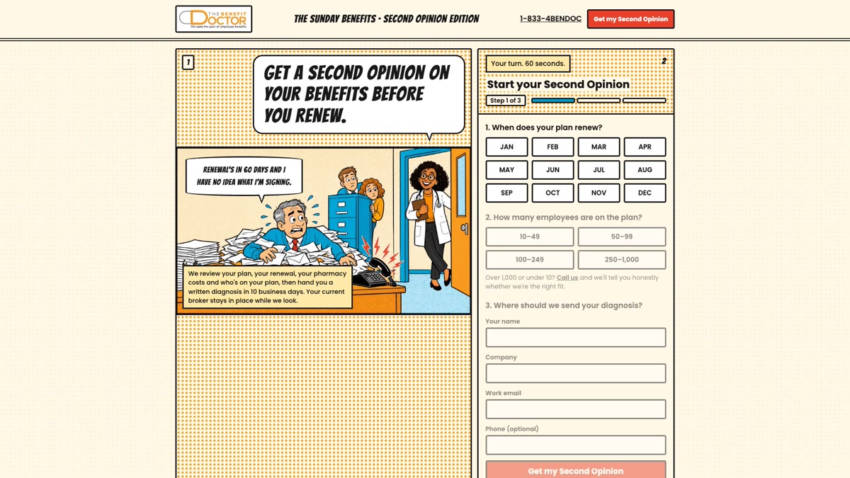 Sunday Funnies: a comic-strip homepage for The Benefit Doctor